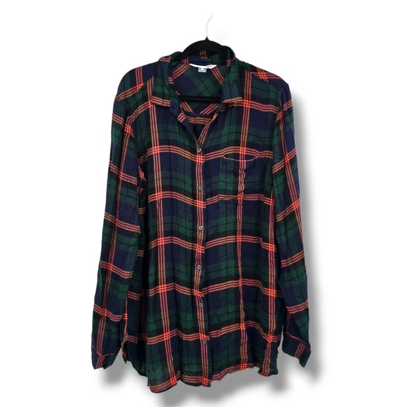 Old Navy Flannel Lightweight Shirt Womens XXL Tall Plaid Long Sleeve Button Up - Picture 1 of 8